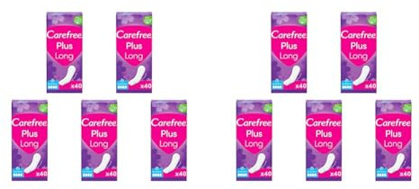 Carefree Slipeinlagen Plus Long mit leichtem Duft (5 x 40 Stück), super saugstarke & extra lange Slipeinlagen, um Flüssigkeiten sofort einzuschließen, Größe Long (Packung mit 2)