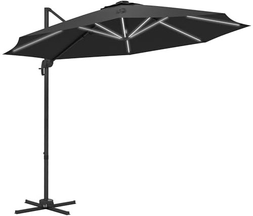 DECHOME - Ombrellone da Giardino a Braccio con Luci a LED e Angolo Regolabile in Alluminio e Poliestereø 3x2.5 m, Grigio