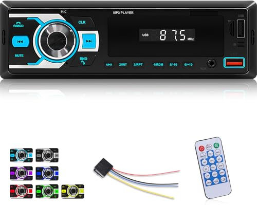 Autoradio 1 Din mit Bluetooth 5.1 - Autoradio Bluetooth mit UKW-Radio, App-Steuerung, Sprachsteuerung, Freisprecheinrichtung, USB/AUX/TF-Eingang, Abschaltspeicher + Fernbedienung