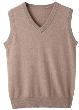 Chaleco de cachemira para hombre, sin mangas, cuello en V, casual, suéter de punto liso, Elegante marrón y gris, XXL