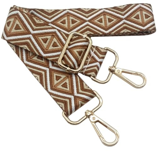 Verstellbarer Schultergurt für Taschen Beige Dunkelbraun, Taschengurte zum Wechseln, Taschengurt Breit mit Karabiner Gold, 80-130 cm Tragegurt Tasche für Damen Schulterriemen, Handtasche, 3.8cm, 1218