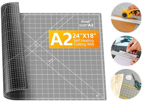 Ecraft Selbstheilende Schneidematte: 45,7 x 61 cm, doppelseitig, 5-lagig, Hobby-Matte, A2, Drehschneidematte für Handwerk, Stoff, Nähen, Quilten, Scrapbooking, Projekte, Grau/Schwarz