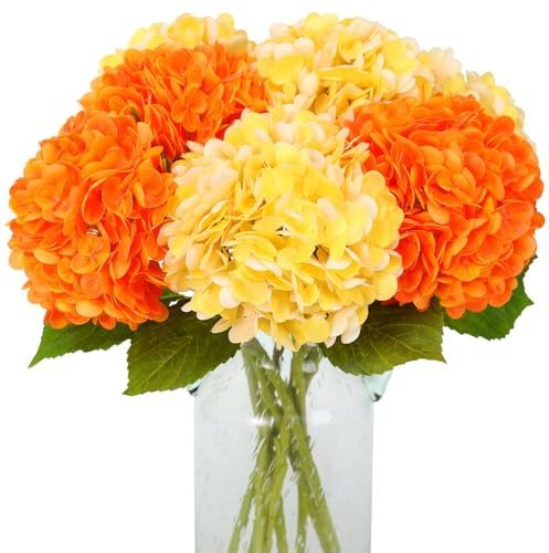 JUSTOYOU Fleurs artificielles d'hortensias, 4 PCS Fleurs doubles couleurs à tige unique réalistes, bouquets de grandes fleurs artificielles Hydrangea de 19,6 pouces au toucher réel pour mariage, fête
