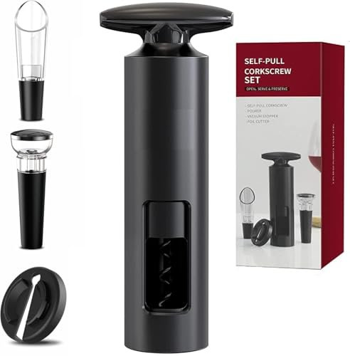 Royiwe Weinflaschenöffner Set, 4-in-1 Weinöffner Set Profi Korkenzieher für Wein mit Folienschneider, Vakuum Weinverschluss und Weinausgießer