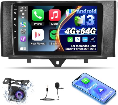 4G+64G Android 13 Autoradio per Mercedes Benz Smart Fortwo 2011-2015, 9 pollici schermo Radio con Wireless Carplay e Android Auto/WiFi/GPS/Bluetooth 5.0 / 32EQ / FM RDS Radio