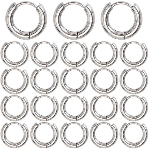 SUNNYCLUE 1 låda 24 st silver huggie ring rostfritt stål örhänge ringar bulk metall rund ring cirkel örhängen ring fynd med spärr stängning bak för smyckestillverkning gör-det-själv hantverk kvinnor