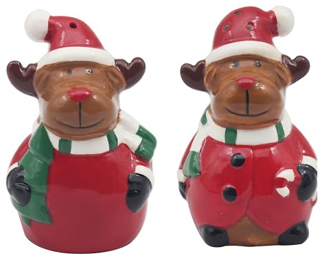 Lesser & Pavey Lot de 2 salières et poivrières en forme de renne | Vaisselle festive pour dîner de Noël | Adorable motif de renne | Accessoire de cuisine saisonnier parfait et cadeau pour les amateurs