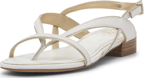Vince Camuto Women's Melly Strappy Flat Sandal, Bianco/Egyptian Gold, 7