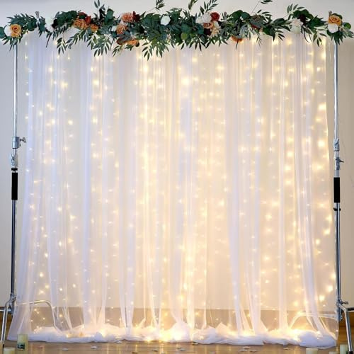 LED-Lichterkette mit zwei Schleiern, USB-betriebene Lichterkette für Innen und Außen, für Party und Garten, Lichternetz für Innen und Außen, Farbe warmweiß (Weiß)