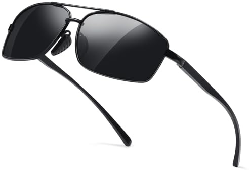 kunchu Sunglasses-Mens-womens Polarised Rectangular Sunglasses-Ladies Lightweight Metal Frame UV400 Protection Retro Sports Travel (black)
