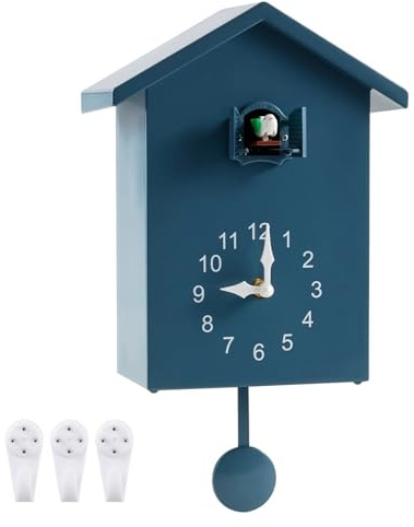 Horloge à coucou à coucou avec son d'oiseau à suspendre, fonctionne à piles, pour la maison, le salon, le bureau (bleu)