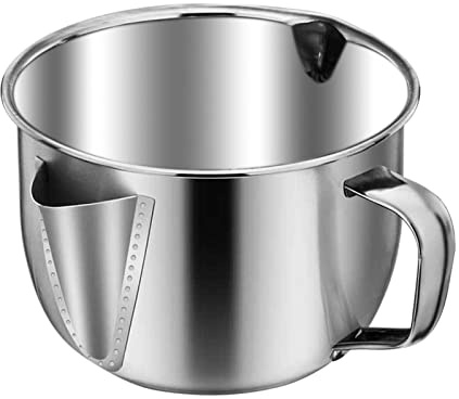 Stainless Steel Fat Separator Bowl, Large 4 Cups Gravy Separator Bowl With Handle Round Shape, 1000ml Capacity for Healthy Cooking Reduce Fat Intake(COLOR:no lid)