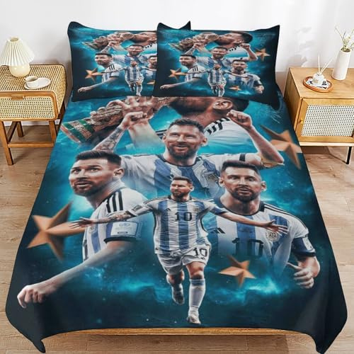 Bedding Duvet Cover Sets Football Superstar Bedding 3D Printed Lightweight 3 Piece Comforter Sets, 1 Duvet Cover and 2 Pillow Shams for Kids Boys Girlsr Adult (Full) 79×90