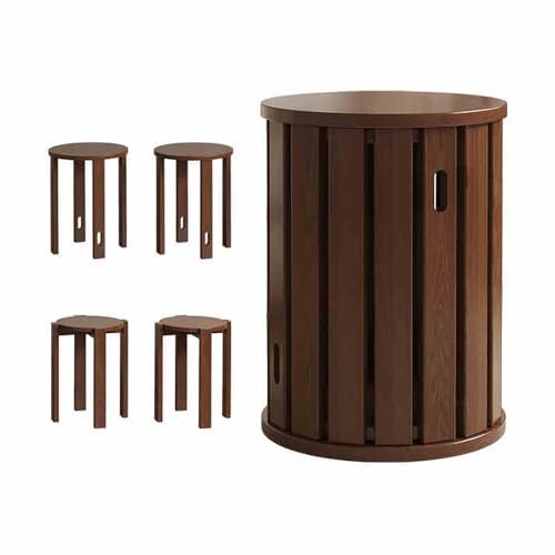 4-in-1 Holz-Stapelhocker, runder Barhocker, tragbarer Esszimmerstuhl, vielseitiger Akzenttisch, Nachttisch, Couchtisch, Wohnzimmerhocker (Walnuss-Finish)