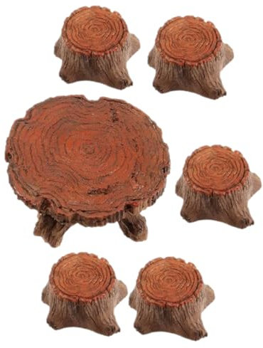 HEMOTON Miniatur Baumstumpf Sitzmöbel Harz Deko Für Feengärten Inklusive Tisch Und Hockern Für Gartenarrangements Und Puppenhausgestaltung