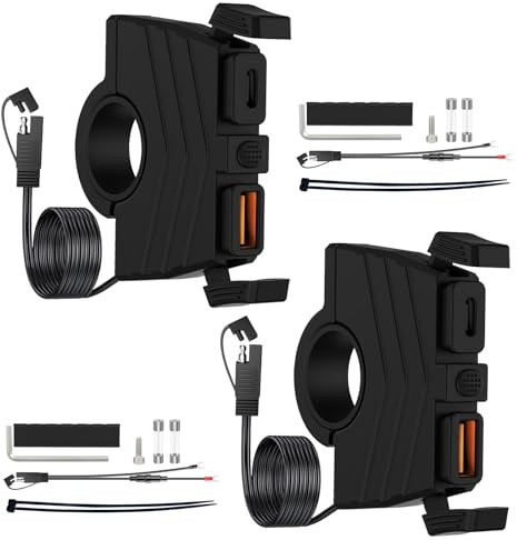 2er-Pack Motorrad USB C Steckdose,18W QC3.0 USB-A und 36W PD Type-C Motorrad Telefon Ladegerät Wasserdichter für 12V-24V Motorcycle
