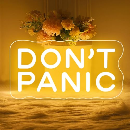Don't Panic Neon Cartel Inspirador LED Neón Lámpara de Pared para Decoración de Pared Regulable Alimentado por USB Cartel Iluminado para Dormitorio, Cueva de Hombre, Oficina, Home Gym, Sala de Juegos