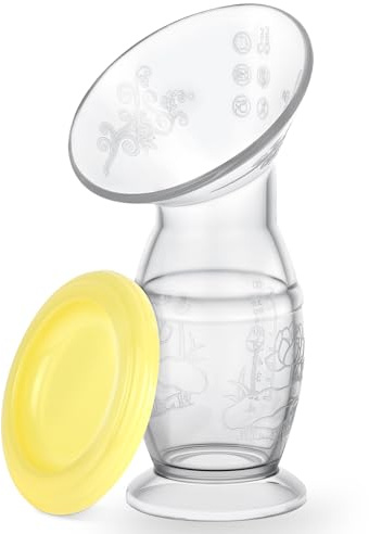 Vicloon Colector de Silicona para Leche Materna,Sacaleche de Silicona con Tapa,100 ML Extractor de Leche Manual,Eficaz Extractor de leche Materna,100% Silicona de Grado Alimenticio,Amarillo