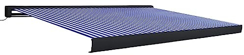 Tenda da sole motorizzata a cassetta, 400 x 300 cm, blu e bianco, protezione dai raggi UV, impermeabile, parasole retrattile per giardino, balcone, terrazza