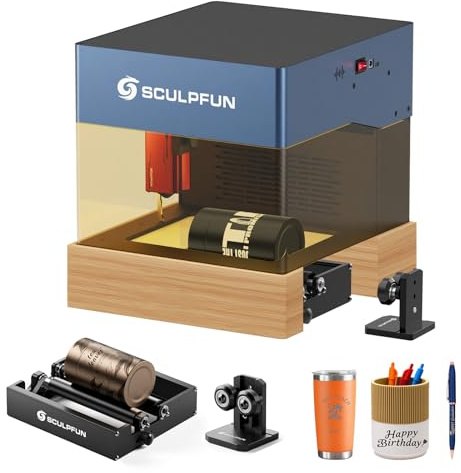 SCULPFUN iCube PRO MAX Lasergravurmaschine 10W mit RA Mini Laser-Rotationswalze, tragbare Laser Graviermaschine Laser Cutter mit Rauchfilter, Offline-Gravur