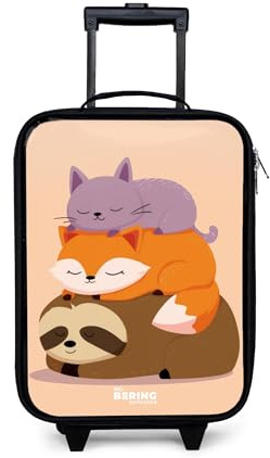 NoBoringSuitcases© Kinderkoffer Klein Reisekoffer Kleiner Kinder Koffer mit | 48x31x19 cm - LED Rollen Ultraleicht Mini Reise Trolleys Faultier - Fuchs - Katze