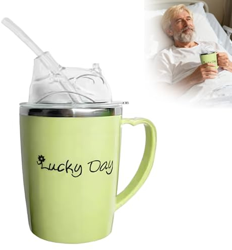 350ml Becher Für Ältere Menschen, 3-In-1 Auslaufsichere Becherb Mit 30cm Stroh, Gesundheitsbecher Für Ältere Menschent Sippy Cup Dysphagie-Tassen Aus Edelstahl Für Erwachsene Mit Behinderungen