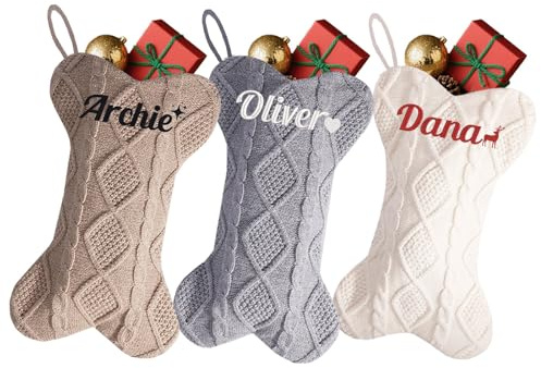 1 x lustiger DIY-Weihnachtsstrumpf für Haustiere, 41,9 cm, personalisierbar, bestickter Name, Familie, 41,9 cm, großer gestrickter Kamin, hängende Weihnachtsstrümpfe für Kamin, Weihnachtsfeier