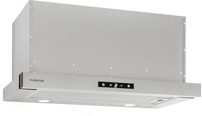 Klarstein Vinea pull-out extractor hood with 610 m³/h max. exhaust air capacity, flat screen hood installation, under-cabinet, extractor 60 cm wide, lighting, aluminium grease filter, silver