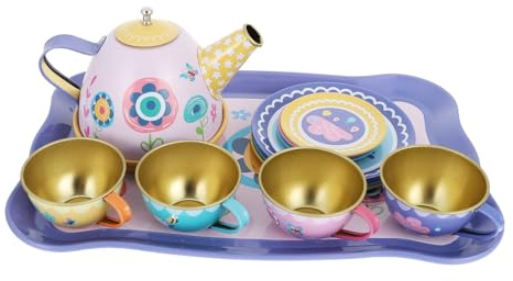 ORFOFE Tin Tea Set Pretend Play Afternoon Tea Party with Colorful Cartoon Patterns for Boys and Role Play and Hand-eye Coordination Development