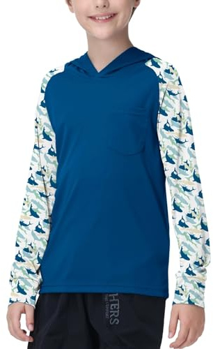 ZITY Rash Guard Bambini Maglietta da Nuoto Ragazzi Anti UV UPF 50+ Maniche Lunghe Maglietta Protezione Solare Asciugatura Rapida Traspirante con Cappuccio per Spiaggia Surf Bagno 5-15 Anni
