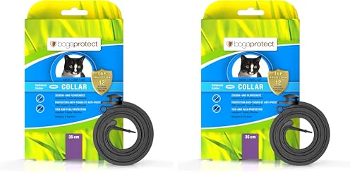 bogaprotect UBO0362 Collar para Gatos (35 cm) – hasta 12 semanas de protección preventiva contra garrapatas y pulgas, Principio Activo a Base de Plantas (Paquete de 2)