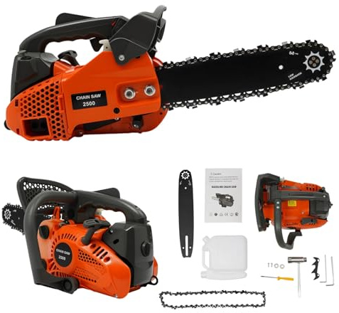 Benzin Kettensäge 25,4CC 2-Takt Motor, 12 Zoll Schwert, 1,22PS, Hochleistungs-Motorsäge für Holzfällen, Garten, Baumpflege, Camping, Obst- und Forstarbeiten