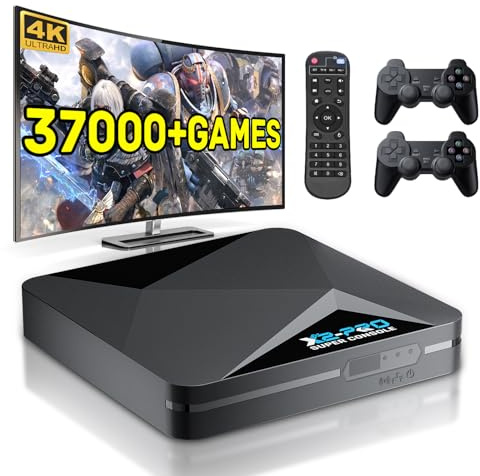 Kinhank Retro Game Console, Super Console X2 Pro Built-in 100000+ Games, Video Game Console Android 9.0/Emuelec 4.6, 4K UHD Output,2.4G/5G, BT 5.0