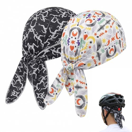 FIQLUL 2 Pezzi Bandana Ciclismo Uomo, Sottocasco Bici Estivo Traspirante, Cappellino Ciclismo per Corsa, Moto e Sport all'Aperto, Bandana Pirata ad Asciugatura Rapida, Taglia Unica Regolabile
