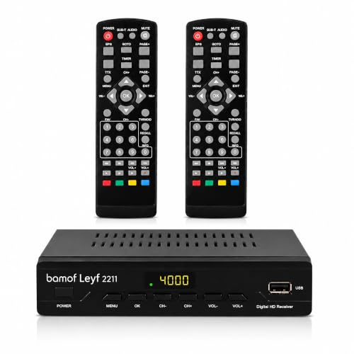Bamof Leyf 2211 DVB-T2 Receiver & Kabel Receiver Digitales Kabelfernsehen H.265 HEVC FTA Full HD TV (DVB-C / C2, DVB-T/T2) + HD Kabel Kabelfernsehen für alle Kabelanbieter geeignet, 2X Fernbedienung