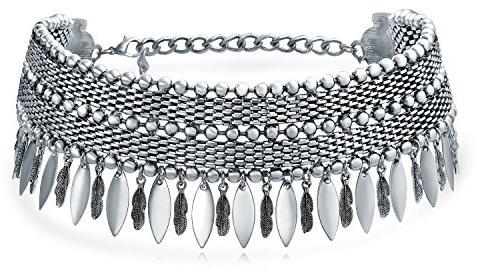 Bling Jewelry Collier Ras Du Cou En Plumes De Style Bohémien Boho Bijoux Western Pour Femmes Adolescentes Plaqué Argent Oxydé