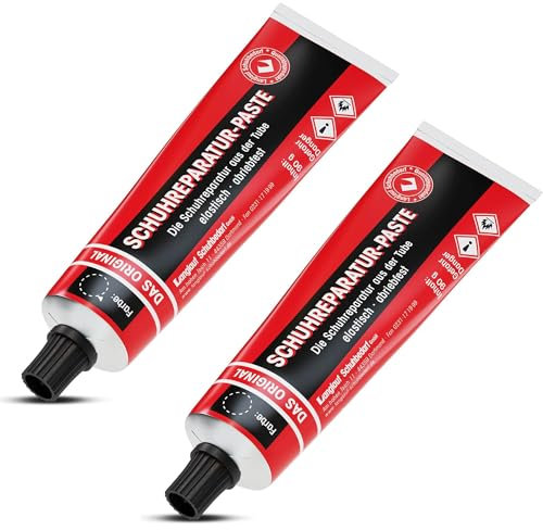 Das günstige Doppelpack Schuh Reparaturpaste 2 x 90g für Stiefel, Schuhe und Sohlenreparatur I Schuhreparatur Set I Schuhreparaturpaste, Absatz Reparatur Set, Schuhsohle Reparaturpaste (schwarzbraun)