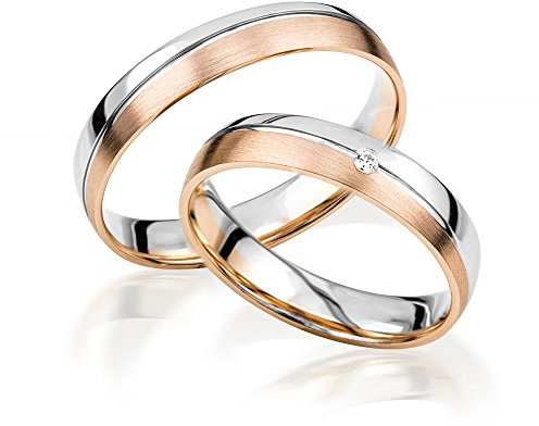 2x 333 Gold Eheringe Partnerringe Trauringe Verlobungsringe in Weißgold und Rotgold *mit Gravur und Stein* J163