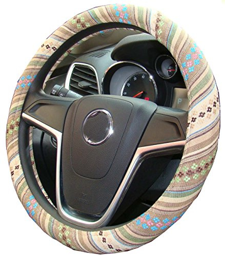 Mayco Bell 2018 Ethnischen Stil Grob Flachs Tuch Automotive Lenkradbezug Anti Slip und Schweißabsorption Auto Auto Wrap Abdeckung (H)