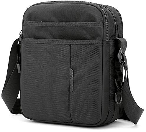 SPAHER Umhängetasche Herren Nylon Tasche für iPad Kuriertasche Wasserdicht Schultertasche Geschenk für Männer Messenger Bag Crossbody Reise Arbeitstasche Studententasche (Schwarz)