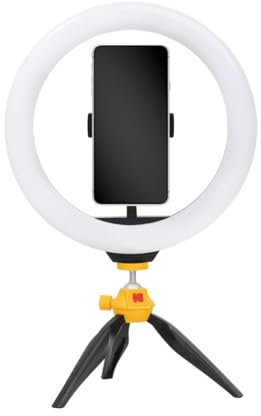 KODAK LED Selfie Ring Light con trípode para Todos los Smartphones (25cm de diámetro, Brillo y Balance de Color Ajustables, 1600 lúmenes, Instagram, Snapchat, TIK Tok, etc.)
