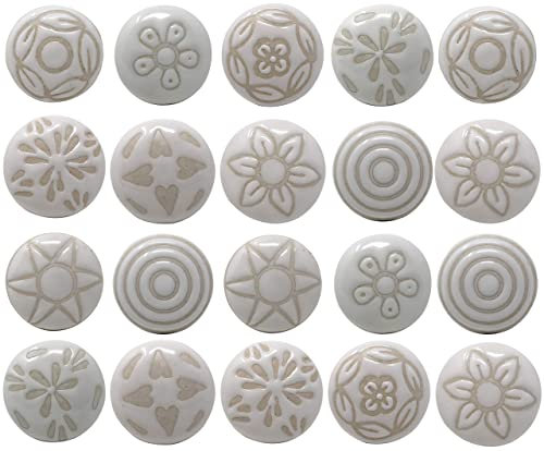 Ajuny Lot de 20 Boutons de porte Vintage en Céramique Blanche pour Commode Tiroir Placard Armoire Solide Bouton de Traction Fabriqué à la main Cuisine Chambre et Salle de Bain Modernes