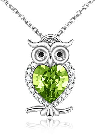 WINNICACA Damen Eulen Kette S925 Sterling Silber mit Geburtsstein Anhänger Nette Tiere Schmuck Geschenke für Frauen Mädchen Eulenliebhaber