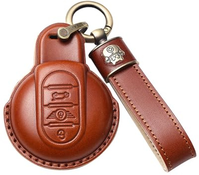 ontto Autoschlüssel Hülle Passt für BMW Mini Cooper S D One Clubman Countryman F56 F54 F55 F57 F60 Schlüsselcover Leder Schlüsselhülle Schlüsselanhänger Schlüssel Schutz Etui 3 Tasten-Braun
