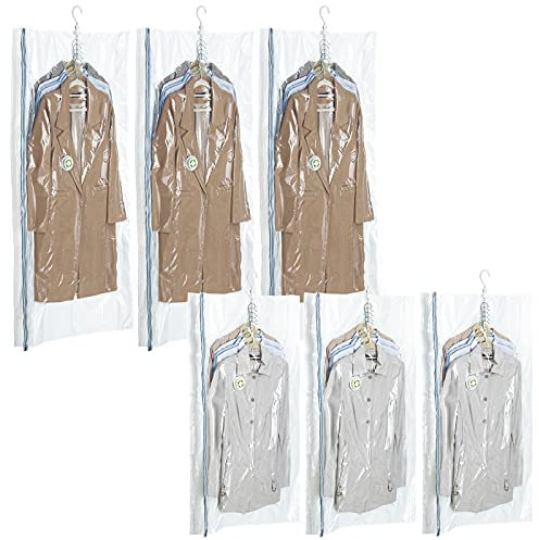 TAILI Kleidersack Vakuum Hängend 6 Packungen (3 lange & 3 kurze), Platzsparende Aufbewahrung Vakuumbeutel Groß Vakuumbeutel Zum Hängen für Anzüge, Mäntel, Jacken, 80% Platz sparen Vakkumsäcke Kleidung