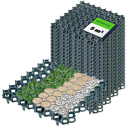 KADAX Dalles Stabilisatrices en Plastique 50 cm, Stabilisateurs de Gravier, Dalles à Engazonner pour Jardins, Grilles de Gazon (Vert, Lot de 20)