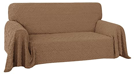 Easy-Going 80X118 inches Loveseat Sofa Cover, Jacquard Velvet Couch Slipcover for 2 Cushion Couch, L Shape Sectional Covers for Dogs, Washable Sofa Blanket, Furniture Protector for Pets, Camel