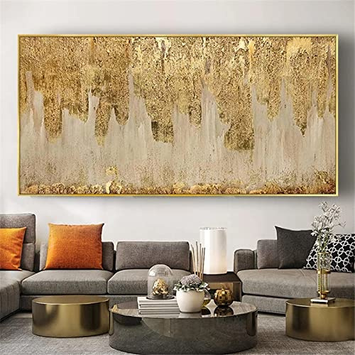 HOLEILUCK Moderna Grande Lamina D'oro Pittura Dipinti Ad Olio D'oro Spettacolare Glorioso Wall Art Grande Home Decor Murale Tela 80x180 cm (31.50x70.87in) Con cornice