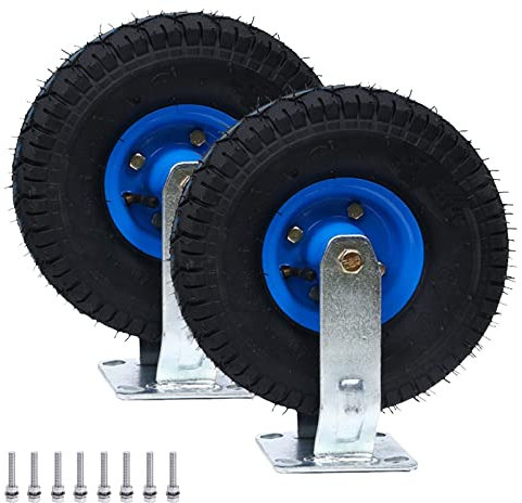 WORDFUN 2er Set Industrierollen Schwerlast Luftreifen Gummi Lenkrolle Mit Bremse Bockrolle Mit Schrauben Aus Rostfreiem Stahl, 360 Grad Drehbar 8'' 10'' Rollen 770lb Tragkraft, Für Trolleys