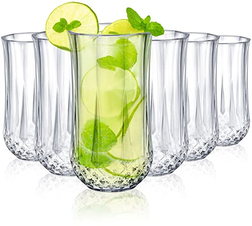 Yopay 6 Pack Small Plastic Drinking Glasses, BPA Free Highball Glasses 300ml/10oz, Unbreakable Acrylic Drinking Cup, Clear Water Tumbler for Milk, Hot Iced Drinks, Wedding, Camping